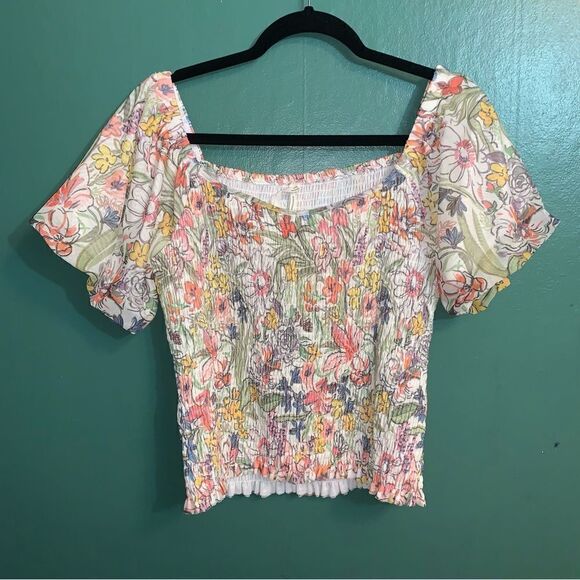 Anthropology Short Sleeve Floral Top size Medium - Picture 1 of 5